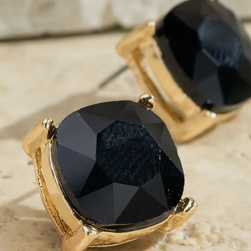 Black Stud Goldtone Setting Earrings NWT